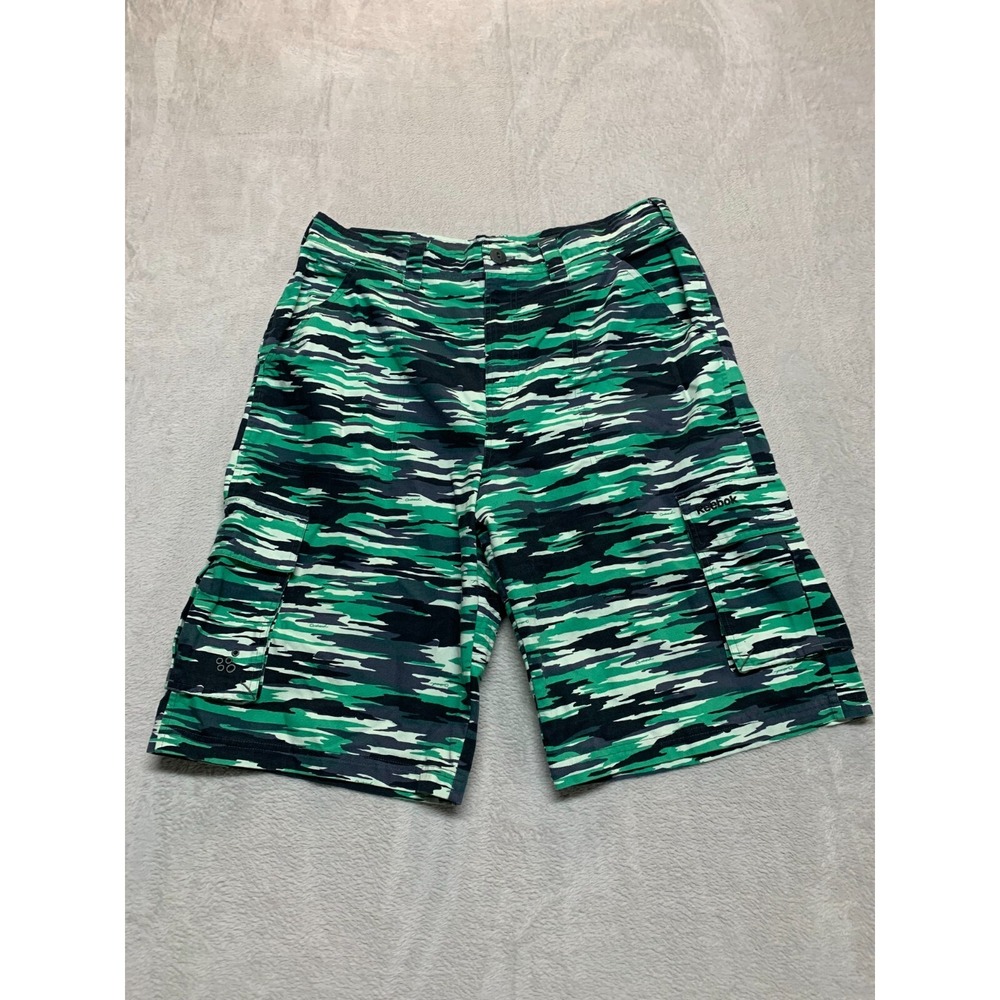 Vintage Reebok X Orchard Street‎ Green Abstract Camo Cargo Shorts Mens L 36 RARE